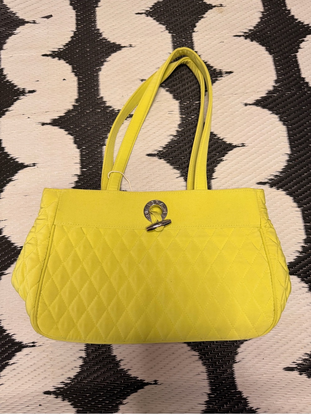 Vera Bradley Lime Green Quilted Shoulder Bag Purse Blue Lining Y2K